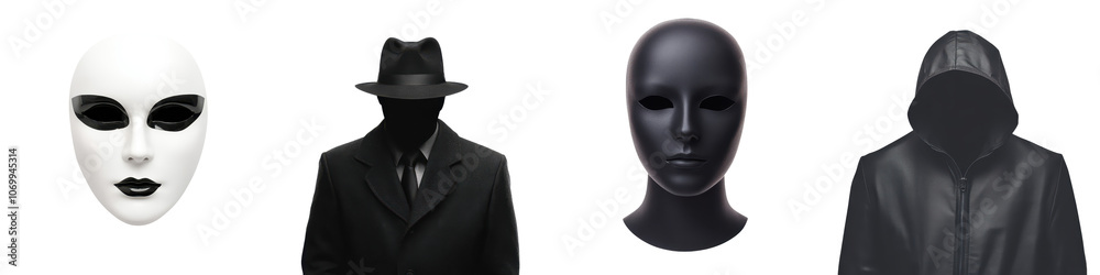 Mysterious Masked Figures in the Shadows An Enigmatic and Ominous Scene of Concealment and Intrigue with Faceless Silhouettes Hooded Figures and a Sense of Secrecy and Foreboding Mysterious Masked Figures in the Shadows An Enigmatic and Ominous Scene of Concealment and Intrigue with Faceless Silhouettes Hooded Figures and a Sense of Secrecy and Foreboding