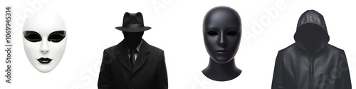 Mysterious Masked Figures in the Shadows An Enigmatic and Ominous Scene of Concealment and Intrigue with Faceless Silhouettes Hooded Figures and a Sense of Secrecy and Foreboding