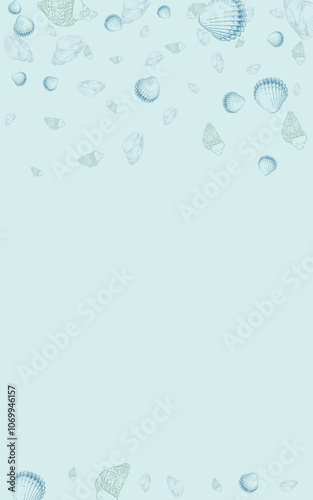 Blue Clam Background Gray Vector. Starfish Creature Texture. Cute Wallpaper. Ultramarine Shellfish Drawing Textile Card.