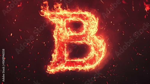 The letter B, formed by a burning flame.