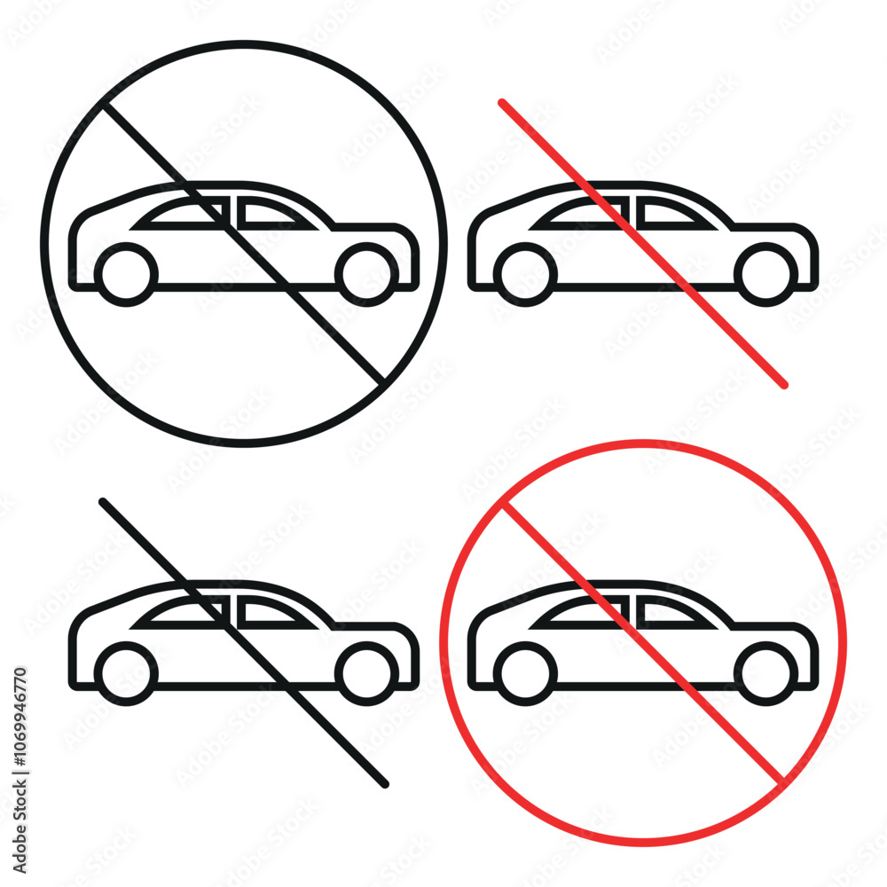 Naklejka premium No car allowed sign line icon editable stroke, parking prohibited symbol