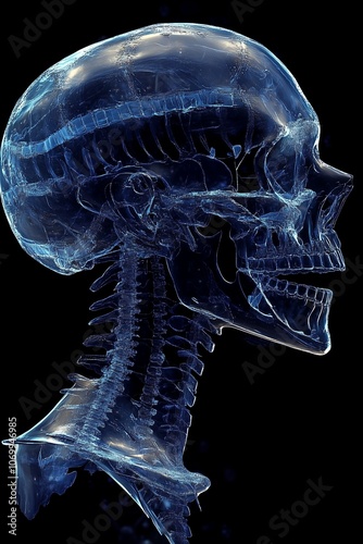 A hyper-realistic and highly detailed x-ray photograph of the human head