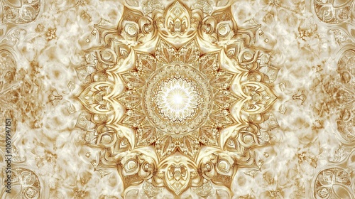Golden ornate mandala on cream background