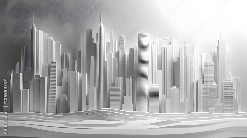 Intricate Paper Art Cityscape with Dramatic Lighting and Layered Depth