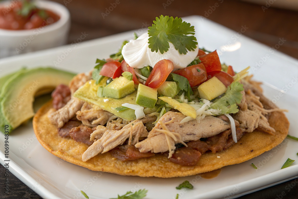 Tostadas: Crispy Mexican Tortillas Topped with Beans, Meat, and Fresh Garnishes Tostadas: Crispy Mexican Tortillas Topped with Beans, Meat, and Fresh Garnishes
