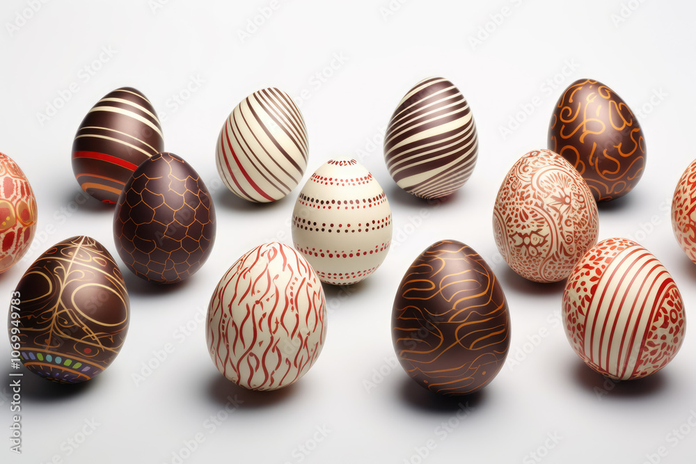 generated illustration variety of Easter eggs covered with milk and white chocolate on a white background generated illustration variety of Easter eggs covered with milk and white chocolate on a white background