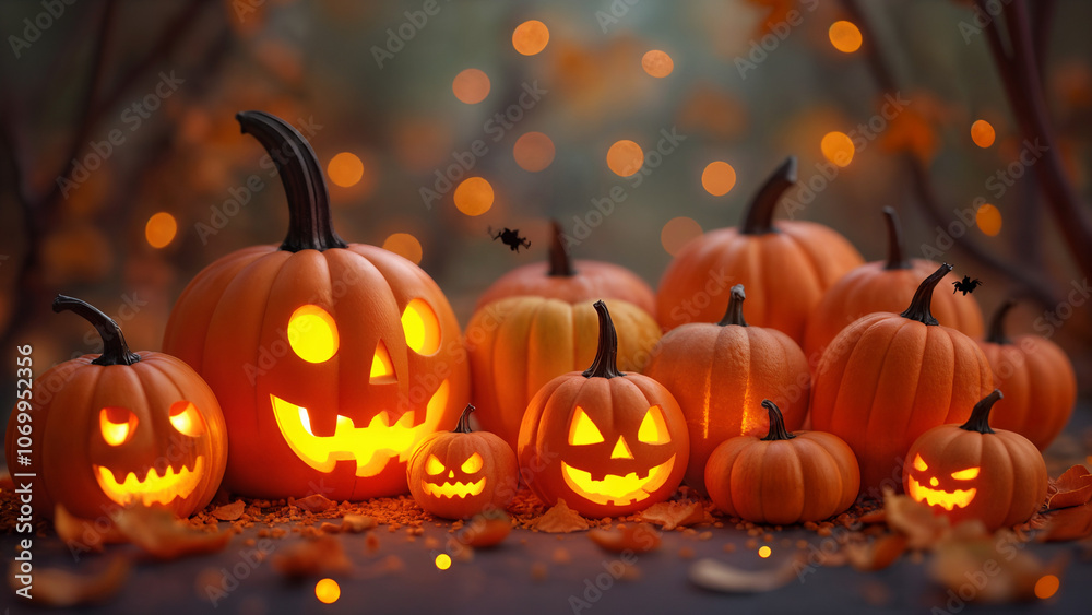 A Delightful and Cartoonish Halloween Scene Filled with Sparkling and Adorable Elements A Delightful and Cartoonish Halloween Scene Filled with Sparkling and Adorable Elements