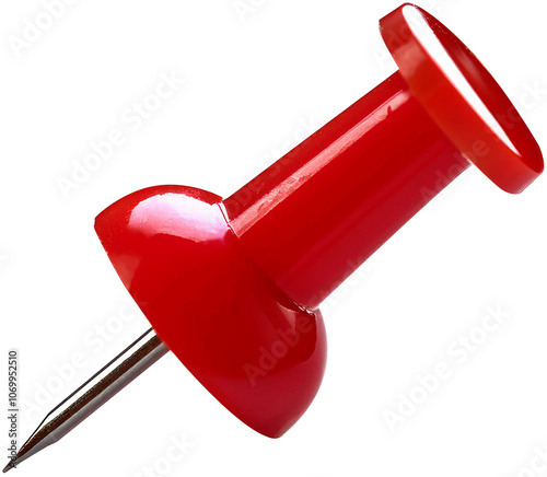 Image of a red push pin magnified against a transparent background photo