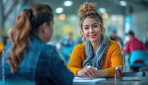 Senior woman, poll worker registering voter, sitting at table at polling station. 