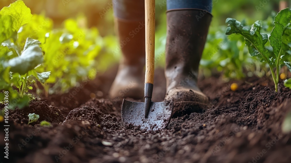 Close Up of Hoeing in a Small Garden Patch Close Up of Hoeing in a Small Garden Patch