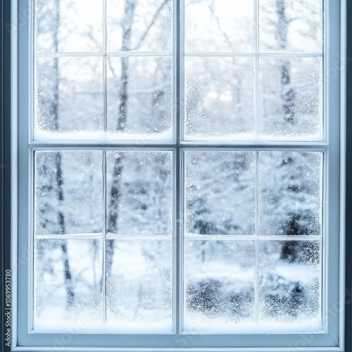 Snowy Window Pane with Natural Winter Light