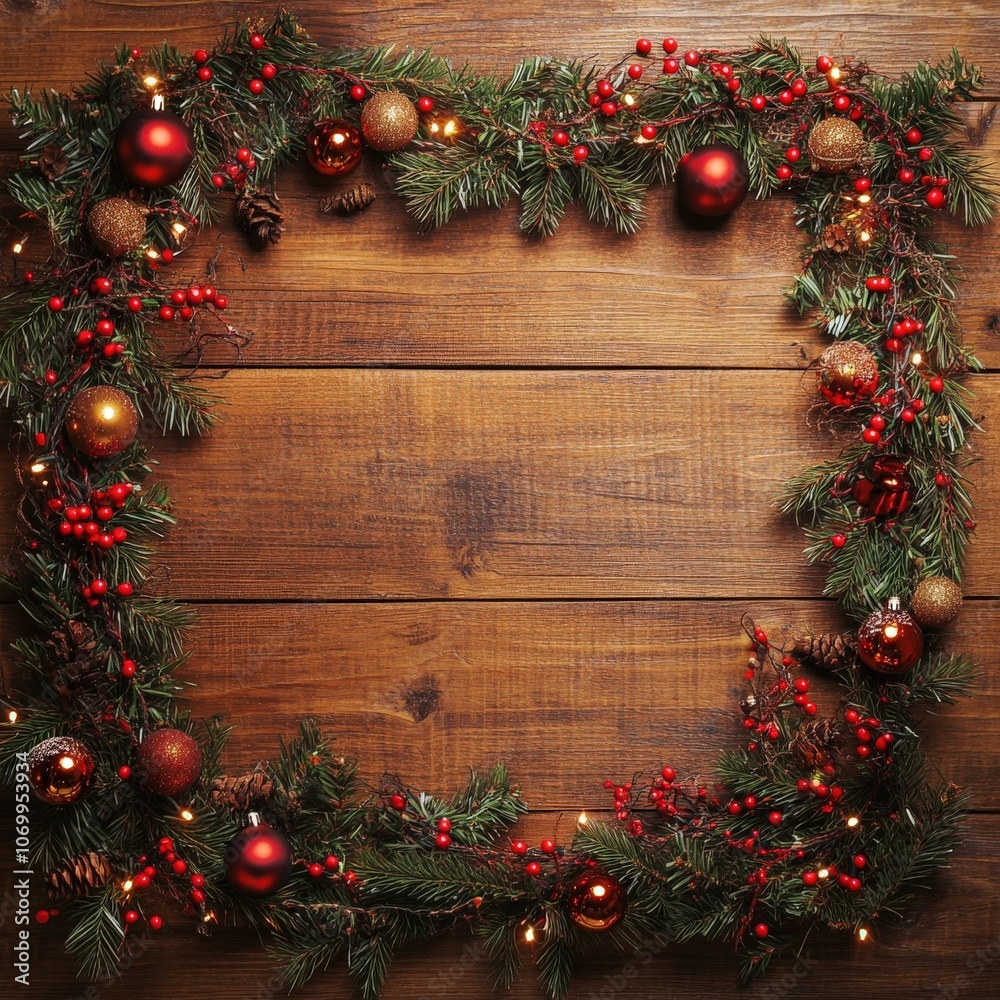 Warm Framed Garland Decor on Wooden Table