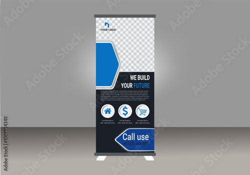 Roll-up banner, advertising display, promotional stand, marketing material