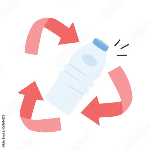 Recycling arrows around a plastic bottle, representing waste reduction