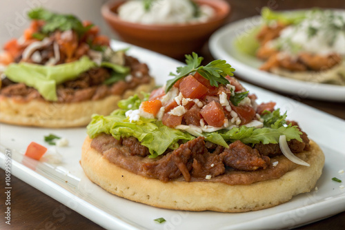 Sopes: Thick Corn Tortillas Topped with Beans, Meat, and Fresh Salsa