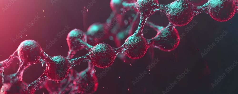 Obraz premium A vibrant, abstract representation of a molecular structure, emphasizing interconnected atoms amidst an ethereal glow.