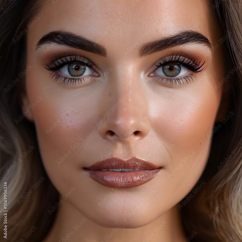 Portrait of beautiful woman looks in camera Portrait of beautiful woman looks in camera