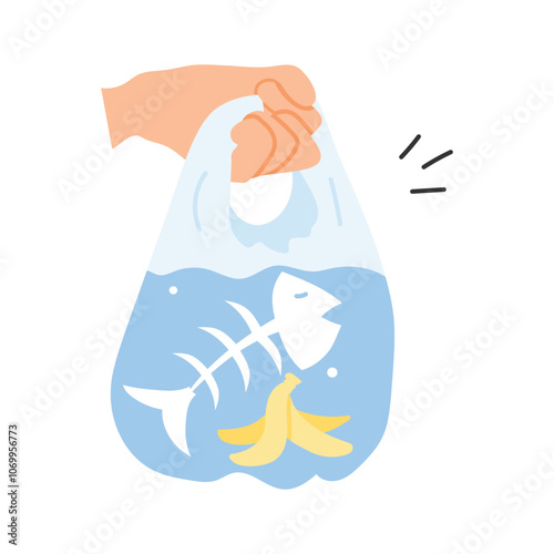 Fish in a bag, symbolizing no plastic in water bodies