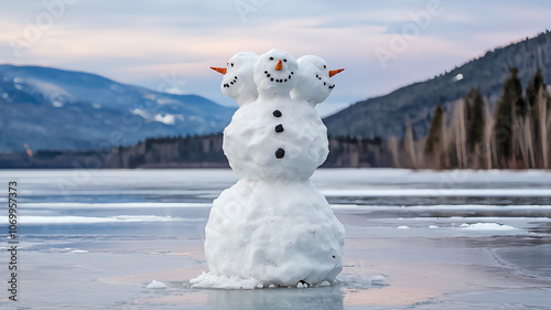 snow man with three hat photo