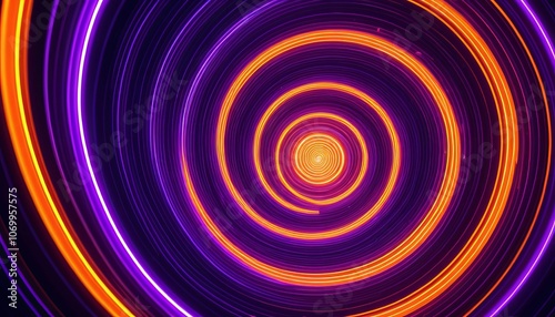 Vibrant neon light spiral with dynamic swirling patterns in motion