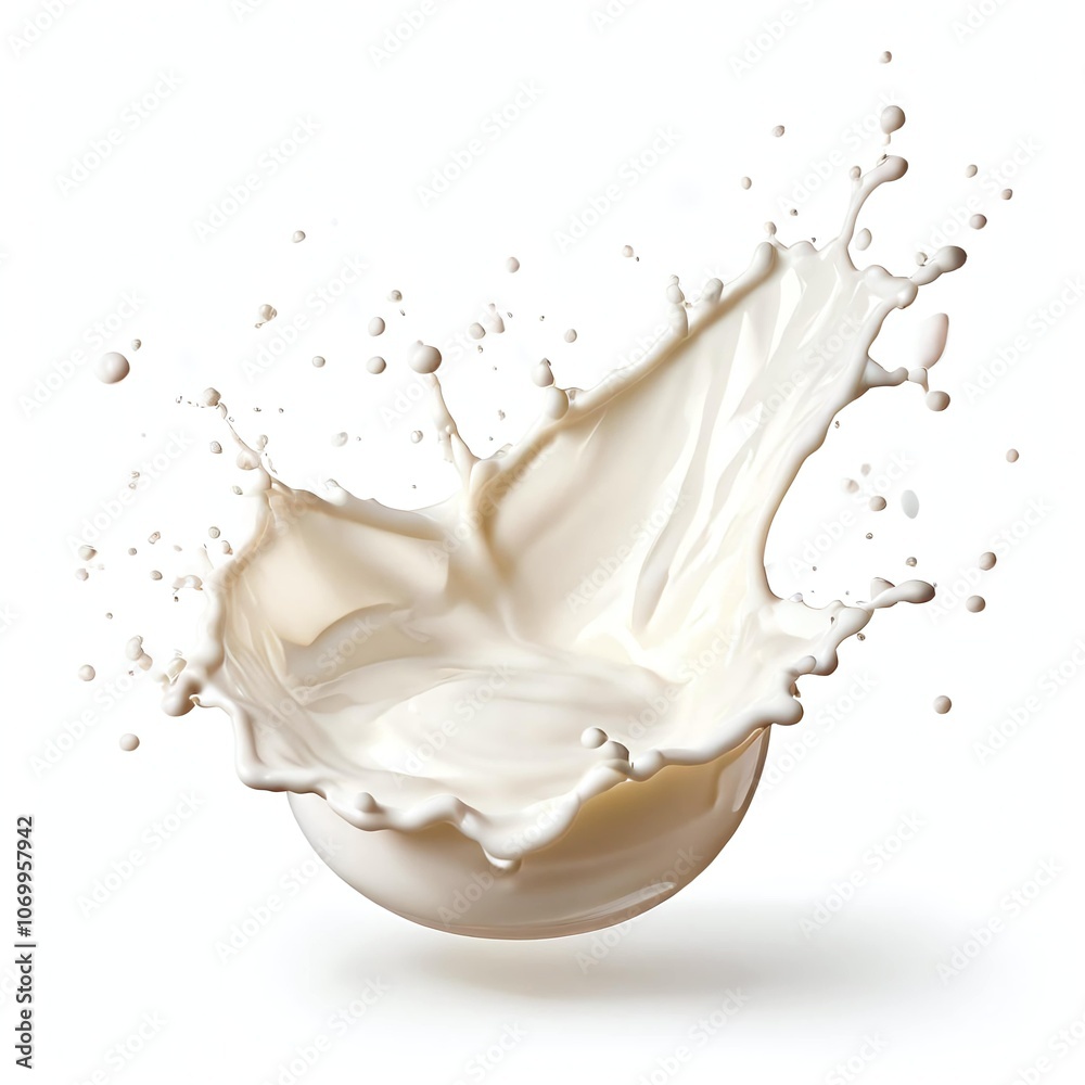 Milk Cream Dairy Splash Flying in Air, Isolated on White Background Milk Cream Dairy Splash Flying in Air, Isolated on White Background