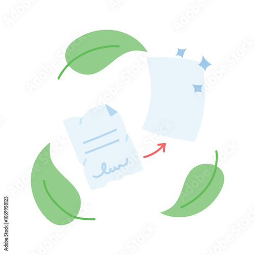 Recycling symbol with paper, promoting recycling efforts