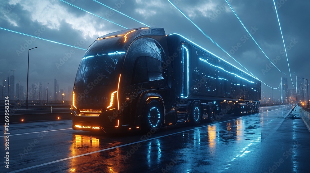 Futuristic Truck Design with Overhead Connections Futuristic Truck Design with Overhead Connections