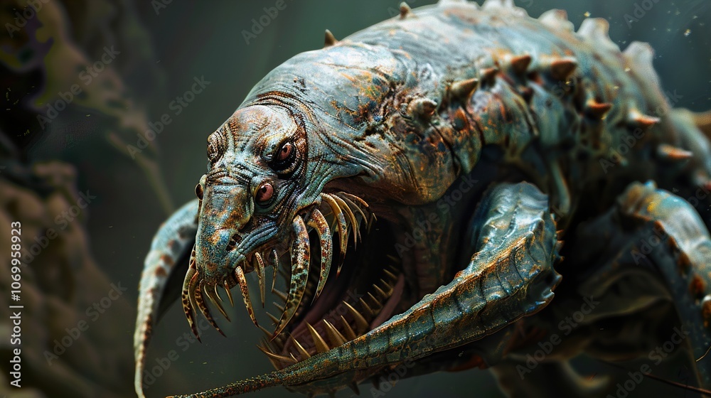 Digital Art of a Creepy Fantasy Creature with Sharp Teeth and Fangs Digital Art of a Creepy Fantasy Creature with Sharp Teeth and Fangs
