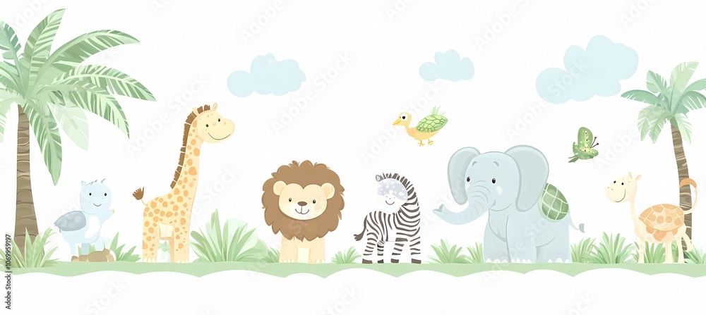 Obraz premium Flat Illustration Animal Set: Children’s Book and Kids’ Graphic Design Material