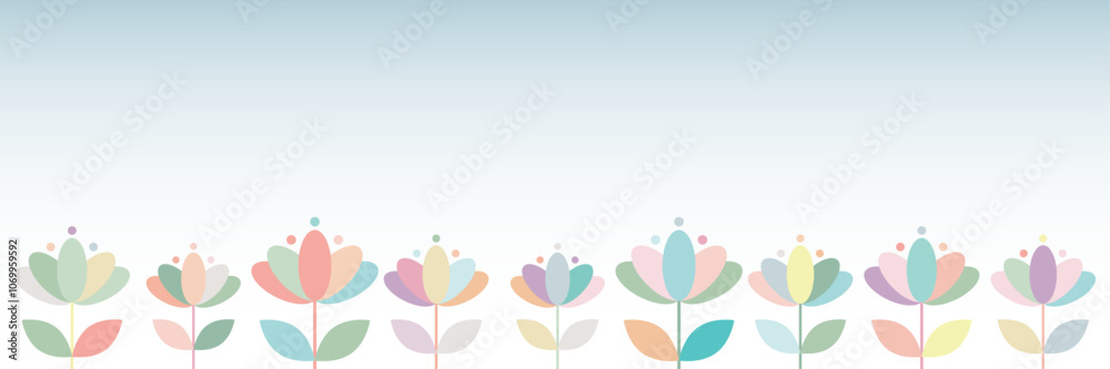 Φωτογραφία Cute cartoon flower vector banner, colorful floral background, spring footer des
