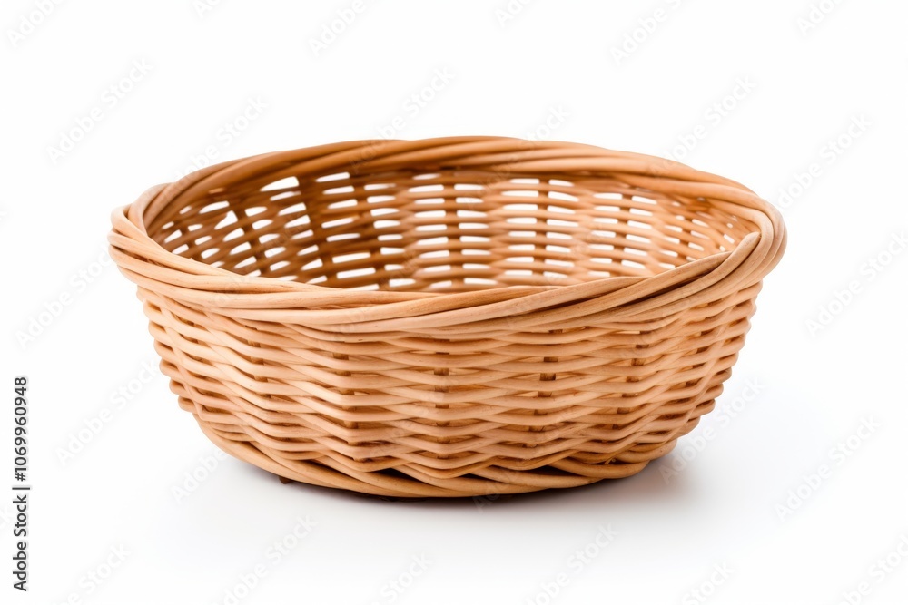 an empty brown basket isolated on white background