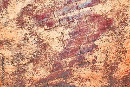 Photography Brick abstract orange brown wall with waves spots