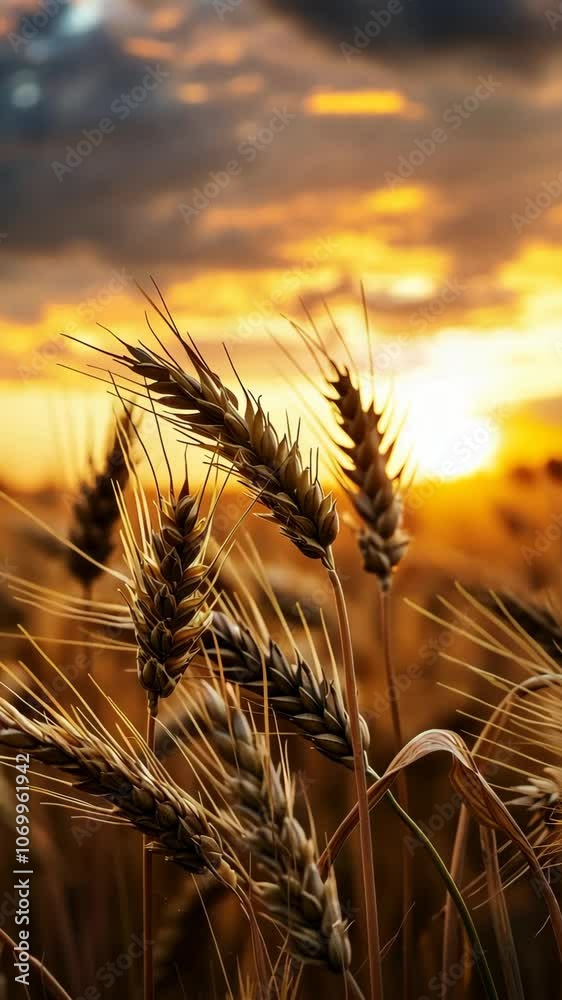Golden wheat field at sunset, close-up view. Harvesting and agriculture concept Golden wheat field at sunset, close-up view. Harvesting and agriculture concept