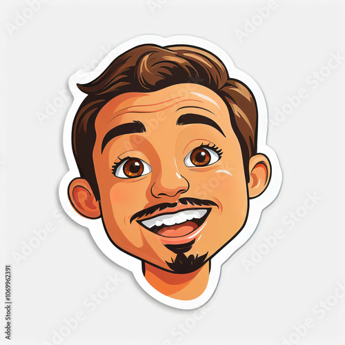 A friendly cartoon portrait of a smiling man with a mustache and beard. The man has a warm expression and is looking directly at the viewer. Perfect for creating a positive and approachable atmosphere