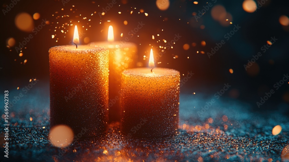 Glowing candles surrounded by shimmering sparks Glowing candles surrounded by shimmering sparks