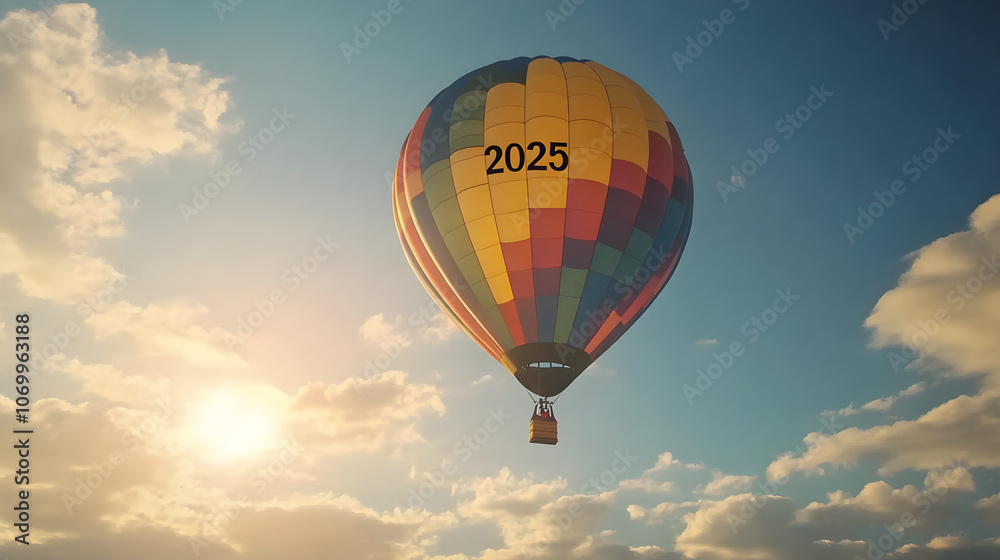 Fototapeta premium 2025 Balloon of Dreams A colorful hot air balloon