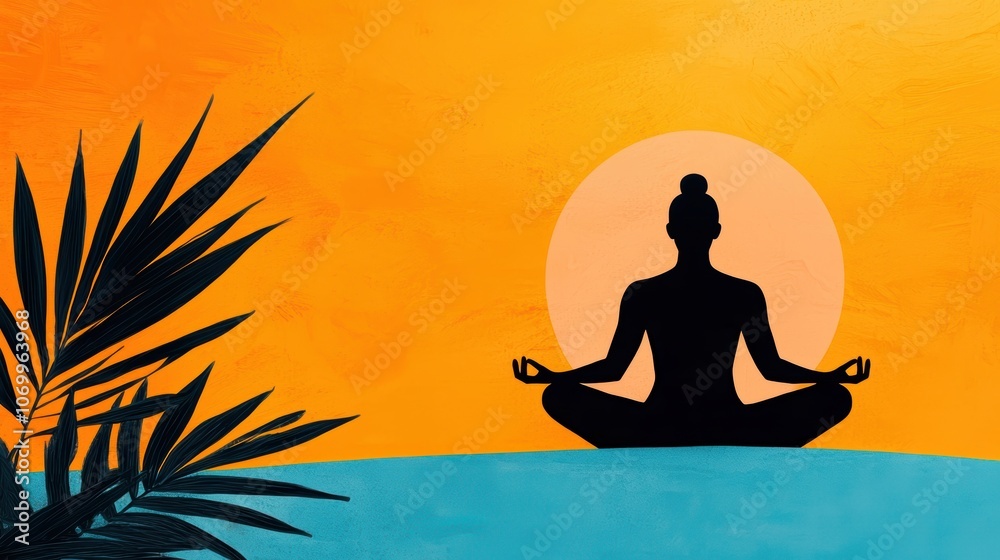 Silhouette of Person Meditating Against Sunset Background Silhouette of Person Meditating Against Sunset Background