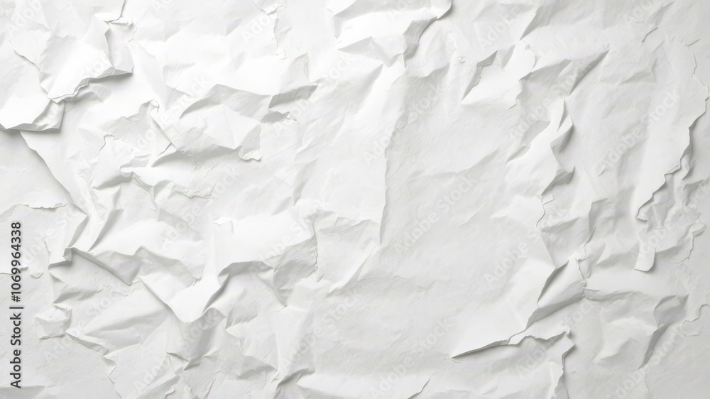 Fototapeta premium Crumpled white paper with various creases and folds, wrinkled, rumpled