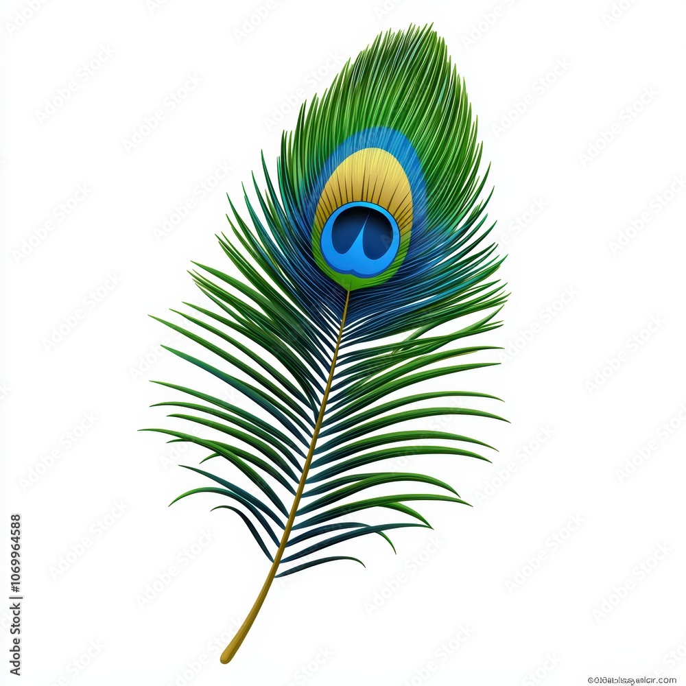 Obraz premium Vibrant Peacock Feather on White Background
