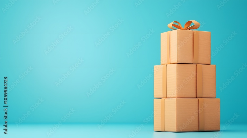 Stack of Three Gift Boxes with a Ribbon on a Blue Background. Image Illustration background for presentation and wallpaper Beautiful picture Stack of Three Gift Boxes with a Ribbon on a Blue Background. Image Illustration background for presentation and wallpaper Beautiful picture