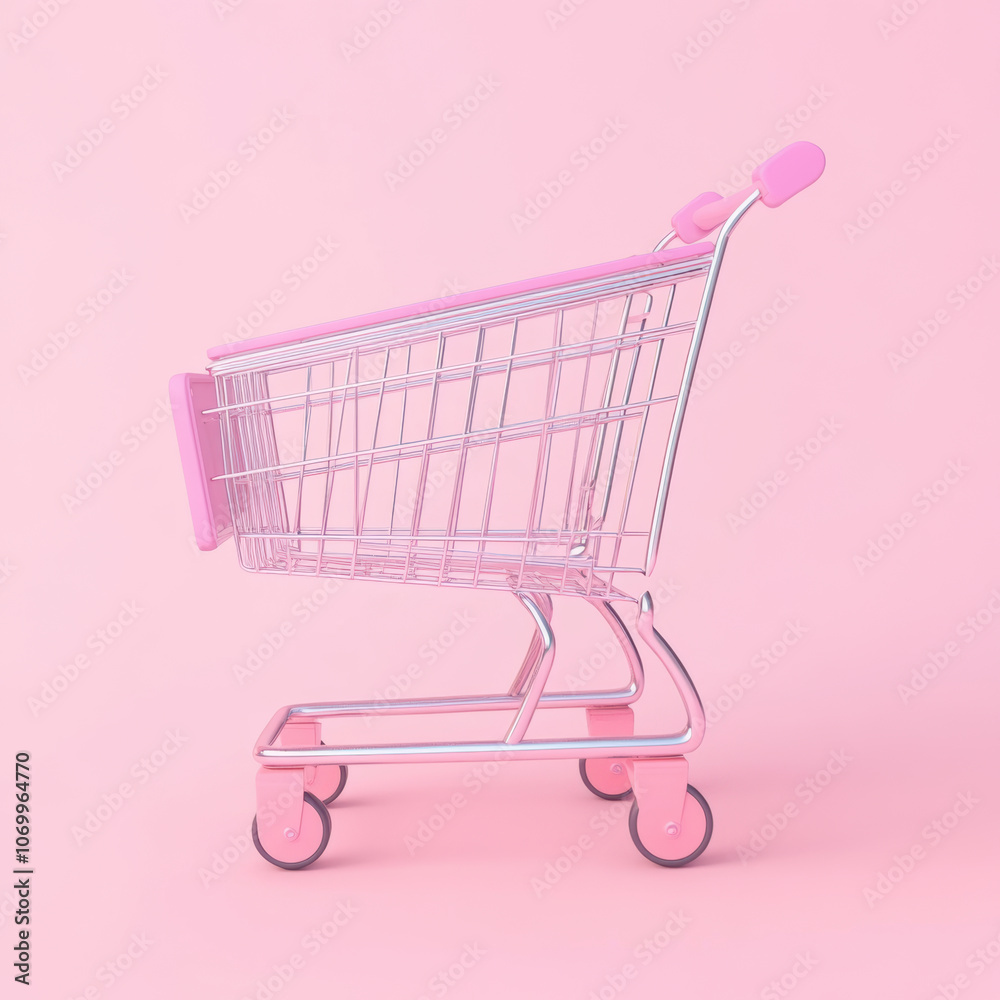 pink shopping trolley with sleek design against soft pink background, perfect for showcasing modern retail concepts and playful shopping experiences pink shopping trolley with sleek design against soft pink background, perfect for showcasing modern retail concepts and playful shopping experiences