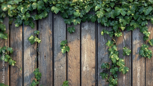 Green ivy cascading down a rustic wooden fence in a sunny outdoor setting