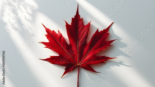 Vibrant Red Maple Leaf on Light Background
