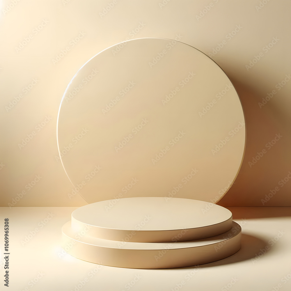 Beige cylinder podium on beige background Beige cylinder podium on beige background