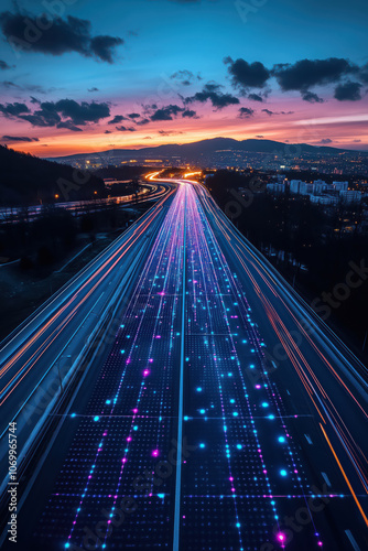 Logistic road with hologram data online network background.