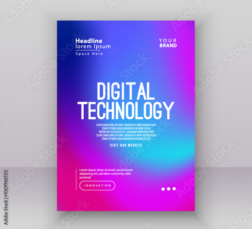 Poster brochure cover banner presentation layout template, Technology digital futuristic internet network blue purple gradient background, Abstract cyber future tech, Ai big data business vector