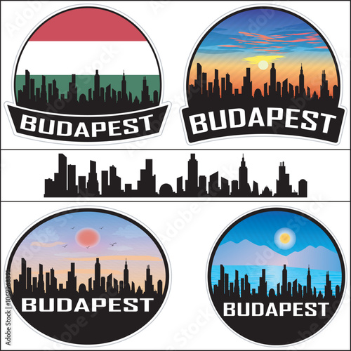 Canvas Print Budapest Skyline Hungary Flag Cityscape Silhouette Travel Souvenir Sticker Sunse