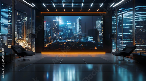 Capturing a professional interview in a conceptual TV studio with blurred background effect   -