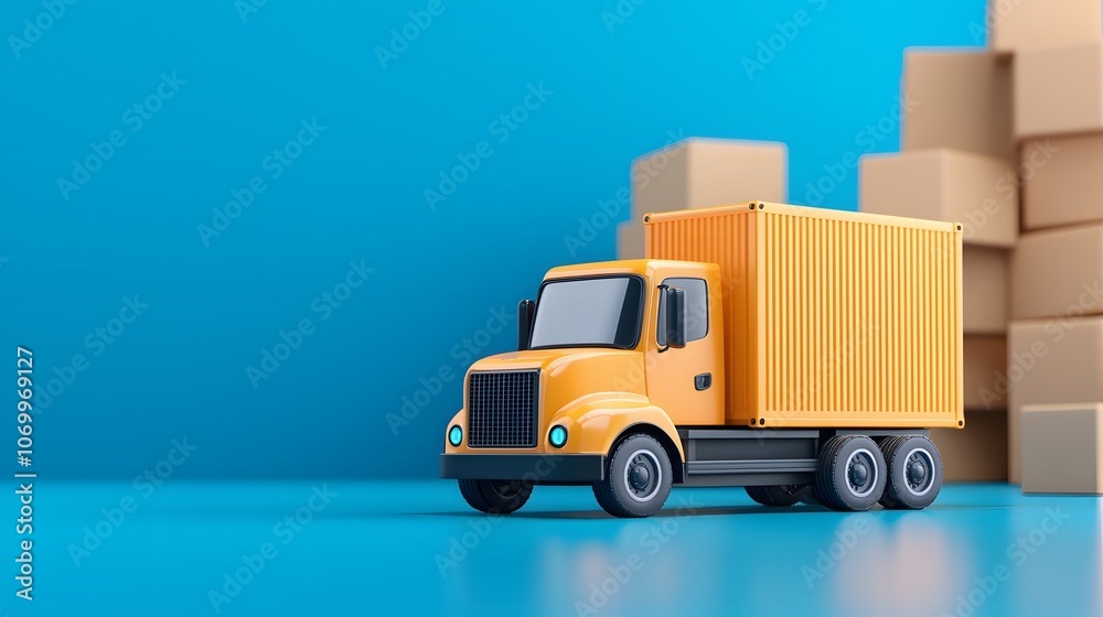 Yellow Delivery Truck With Cardboard Boxes in Background. Image Illustration background for presentation and wallpaper Beautiful picture Yellow Delivery Truck With Cardboard Boxes in Background. Image Illustration background for presentation and wallpaper Beautiful picture