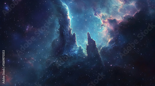 Cosmic cliffs in the Pillars of Creation, a majestic star birth region in the Eagle Nebula -